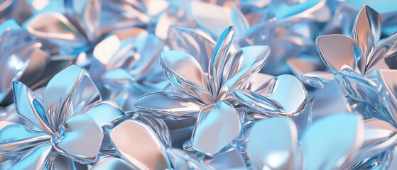 Poster - Beautiful 3D flowers with a metallic sheen create an abstract industrial atmosphere