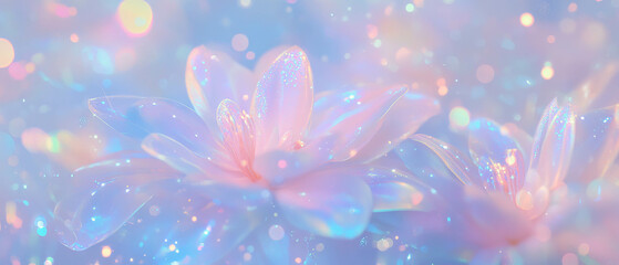 Poster - Mesmerizing abstract background of 3D flowers adorned with shimmering glitter and particles
