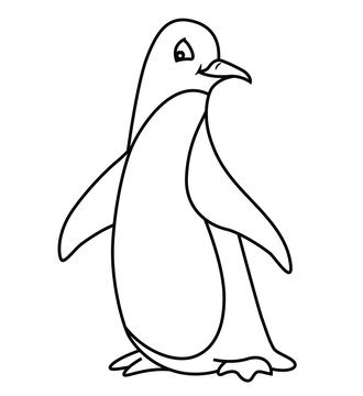 Cute cartoon hand drawn vector penguin coloring page.