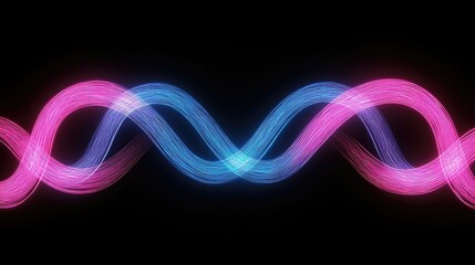 Poster - Intertwined pink and blue neon waves glowing brightly against a bold black background