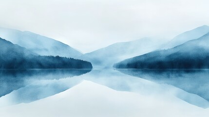 Fototapete - Misty, high-resolution abstract design with soft blue and white brush strokes for a tranquil visual effect