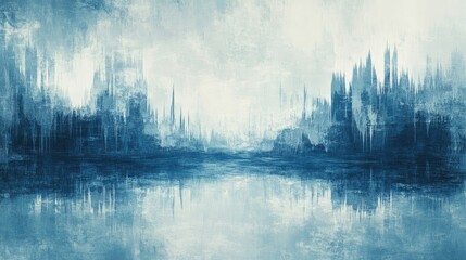 Fototapete - Misty, high-resolution abstract design with soft blue and white brush strokes for a tranquil visual effect