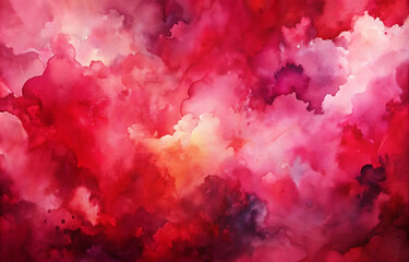 A bold watercolor background that blends rich red and vibrant magenta tones. 