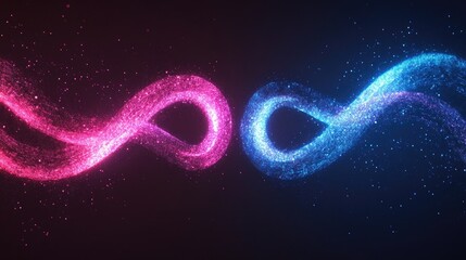 Fototapete - Neon pink and blue light waves intertwined on a dark background for a futuristic aesthetic
