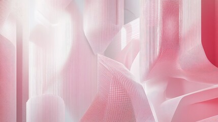 Fototapete - Pixelated glitch-inspired lines and shapes in soft pastel pink and white hues, creating a vibrant modern design