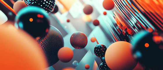 Poster - modern abstract design featuring 3d spheres with geometric patterns and vibrant colors