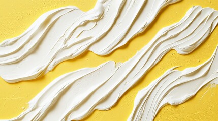 Fototapete - Scattered linear patterns in white against a soft yellow backdrop, forming a minimalistic textured composition
