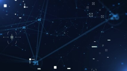 Aufkleber - Technology digital cyberspace, data network connection. Futuristic sci-fi with hud ui system interface flying through 4K motion background.