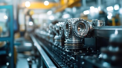 Poster - industrial production of automotive parts in a busy factory.