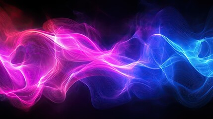 Poster - vibrant abstract design featuring glowing pink and blue neon waves on a black background