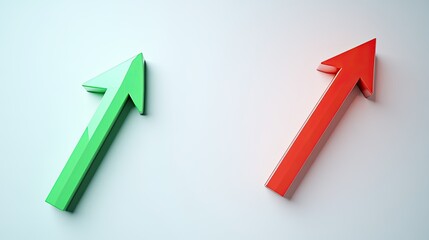 Poster - Vibrant green up arrows and red down arrows with a sleek 3D design on a neutral white backdrop