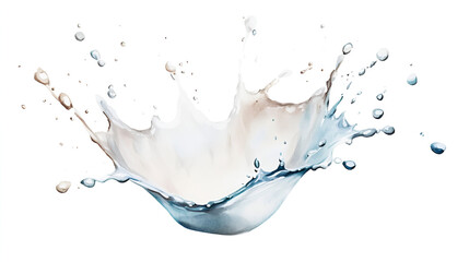 watercolor of Splash of milk or cream, cut out isolated on white