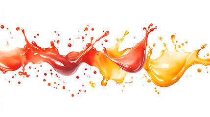 watercolor of Delicious ketchup and mustard splashes, cut out isolated on white