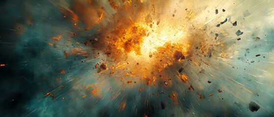 Poster - Dynamic energy explosions with fragmented pieces creating abstract art