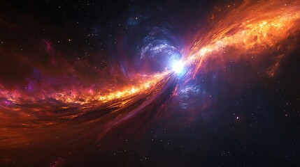 a black hole and its accretion disk with a blue sky