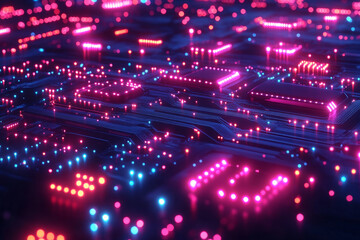 Poster - vibrant digital ecosystem with glowing data nodes and circuits