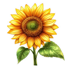 Wall Mural - Vibrant Sunflower Botanical Illustration Black Background,