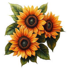 Wall Mural - Vibrant Sunflowers Dark Background Floral Art Botanical Illustration