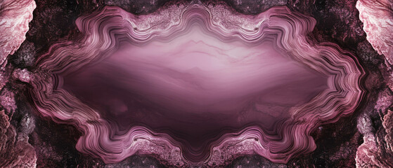 Poster - Elegant dusty pink onyx abstract design with vintage banner style and empty center