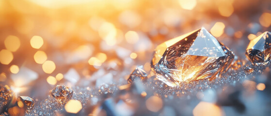 Poster - Floating 3D crystals create sparkling reflections in an ethereal landscape