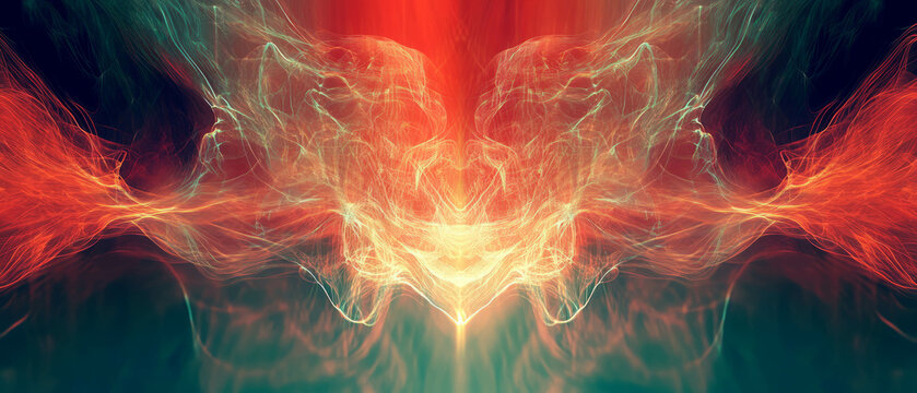 Digital waves create a vibrant abstract background with a central focus area