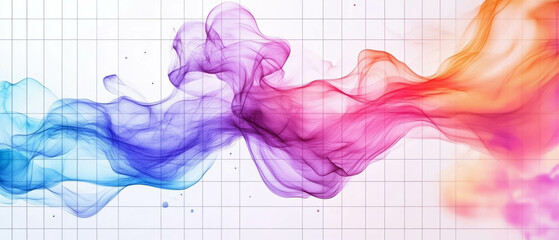 Poster - Hand-drawn grid background with vibrant abstract smoke in purple, pink, and orange colors