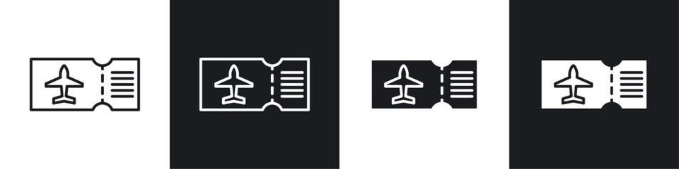 Wall Mural - Airline ticket icons collection in black and white solid and line style