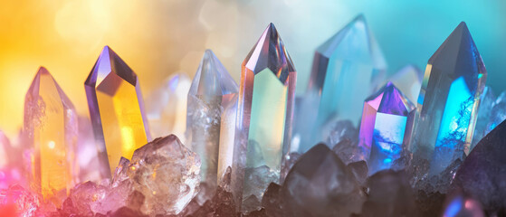 Poster - Light refracting through crystal creates a vibrant spectrum of colors and sparkling highlights