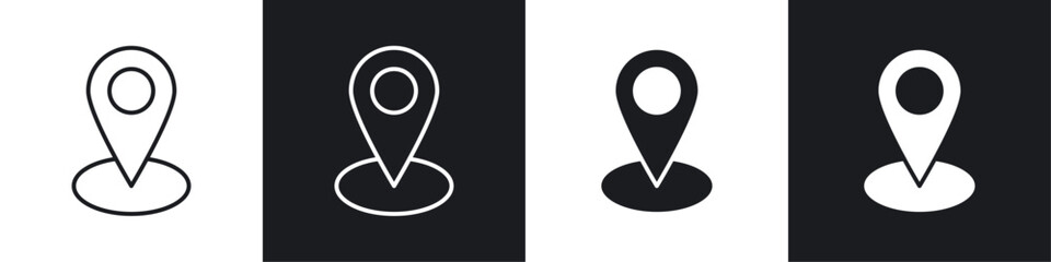 Wall Mural - map marker icons collection in black and white solid and line style