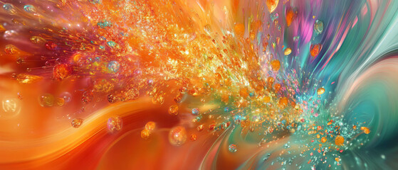 Poster - Vibrant bursts of rainbow fireworks create a festive celebration in abstract art