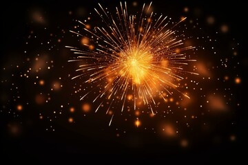 Poster - bright golden firework exploding with sparks and blurred particles on dark background