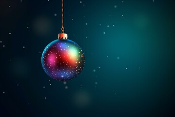 Poster - Christmas ball with colorful and shiny reflections hanging on a dark snowy background