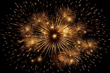 Poster - golden fireworks exploding against a dark night sky, creating a festive and celebratory atmosphere