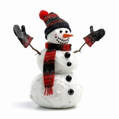 Poster - Snowman wearing red and black winter clothes standing with open arms