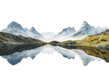 Aufkleber - A breathtaking panoramic view of majestic mountains reflected in a serene lake, showcasing the beauty of nature's untouched wilderness.