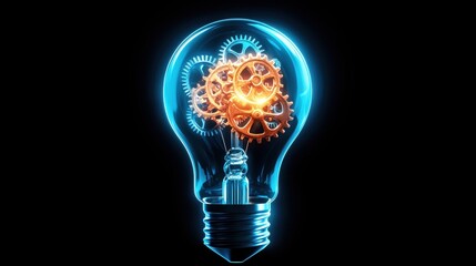 Wall Mural - lightbulb idea creative thinking A lightbulb with gears turning inside, symbolizing the process of thinking