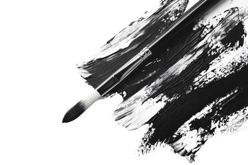 Poster - A close-up view of an artist's paintbrush on top of a textured black and white brushstroke, showcasing creativity and artistic expression.