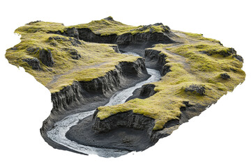 Poster - A stunning aerial view of a winding river surrounded by lush green hills and rocky cliffs, showcasing nature's beauty in a serene landscape.