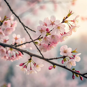 water color cherry blossom sakura branch of tree