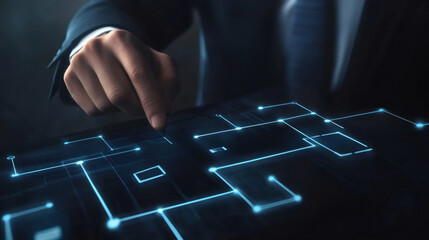 Poster - Businessman exploring digital network on interactive touchscreen