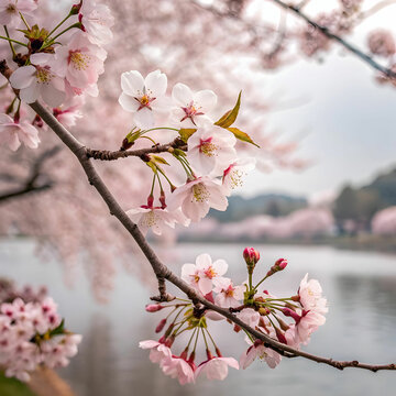 water color cherry blossom sakura branch of tree