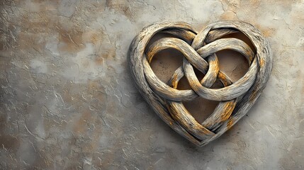 Poster - Intricate Wooden Heart Knot Design on Textured Background Artistic Romance