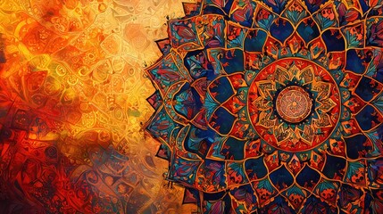 Poster - Vibrant Mandala Art Abstract Design Warm Colors Intricate Pattern Spiritual Artwork