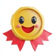 © Sergey Fedchenko - 3D icon cartoon participation award ribbon with a happy face isolated on a white background