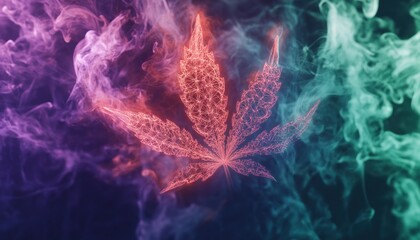 Poster - Abstract Cannabis Leaf with Colorful Smoke Effect in Low-Poly Style