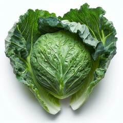 Poster - Whole fresh green cabbage with vibrant green leaves, isolated on a white background