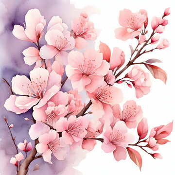 water color cherry blossom sakura branch of tree