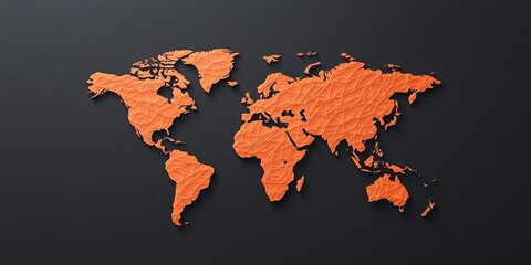 Poster - clean energy solar strategy concept. Orange world map silhouette on a dark background, representing global connectivity and geography.