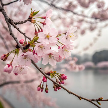water color cherry blossom sakura branch of tree
