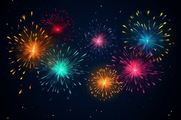 Poster - Bright and colorful fireworks exploding against a dark night sky creating a festive atmosphere